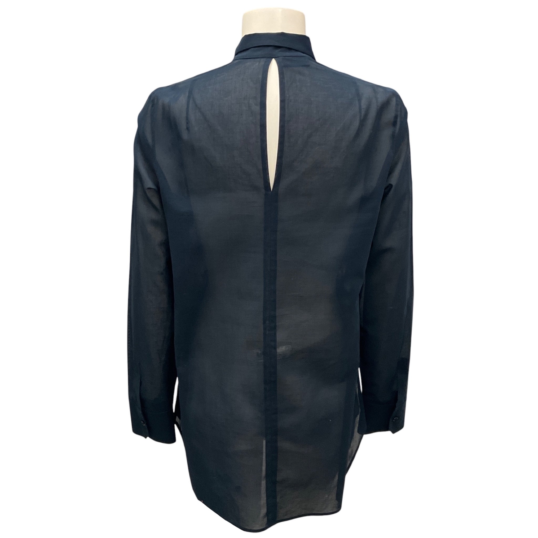 Akris Navy / Burgundy Embroidered Cotton Blouse