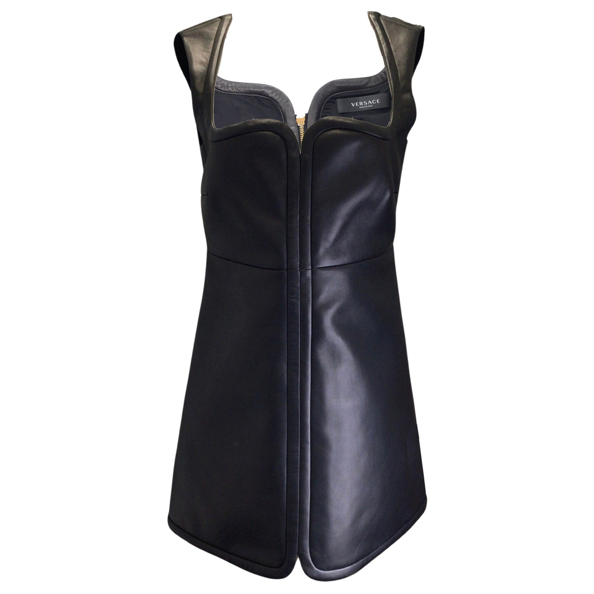 Versace Black Lambskin Leather Mini Dress