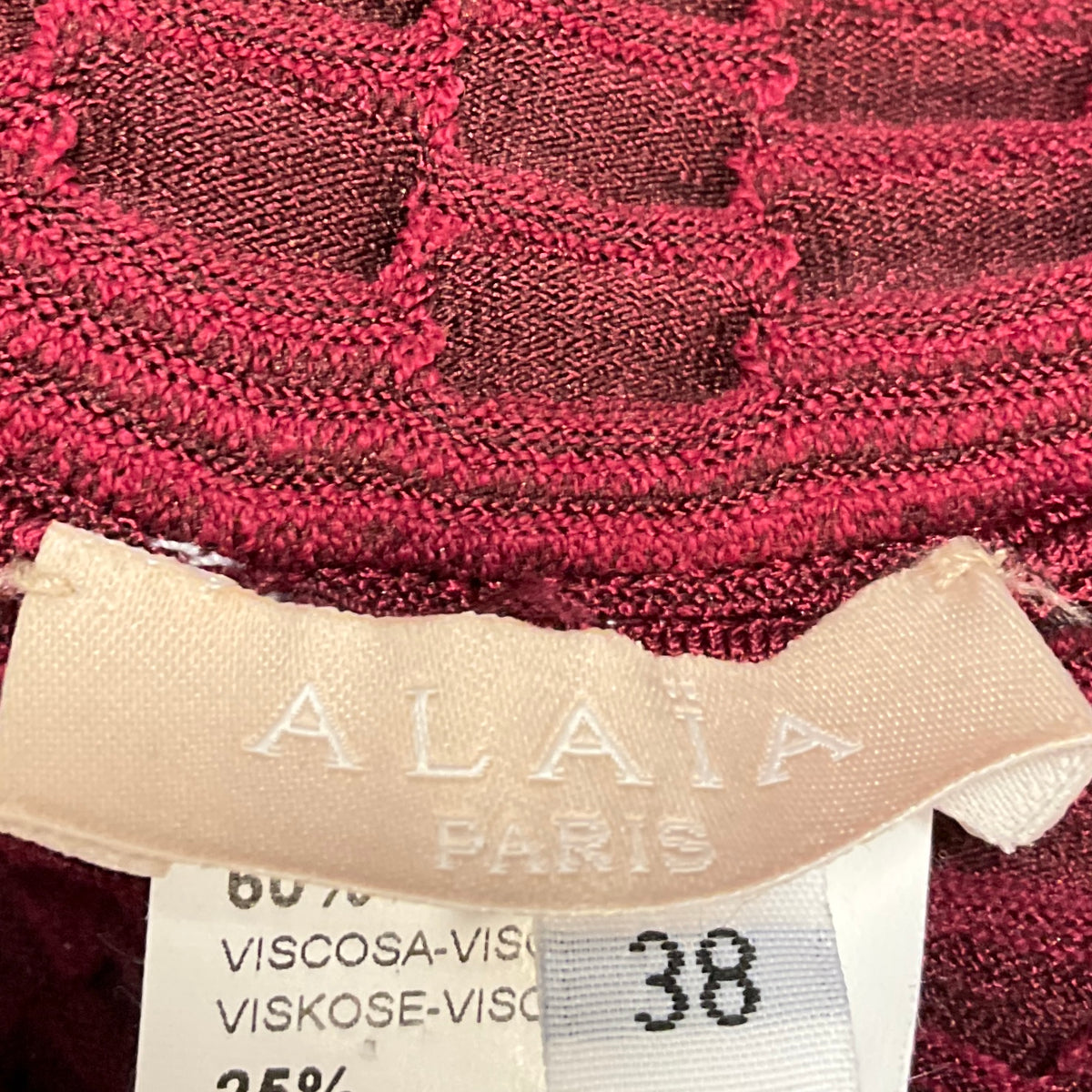 Alaia Burgundy Sleeveless Square Neck Flared Textured Knit Mini Dress