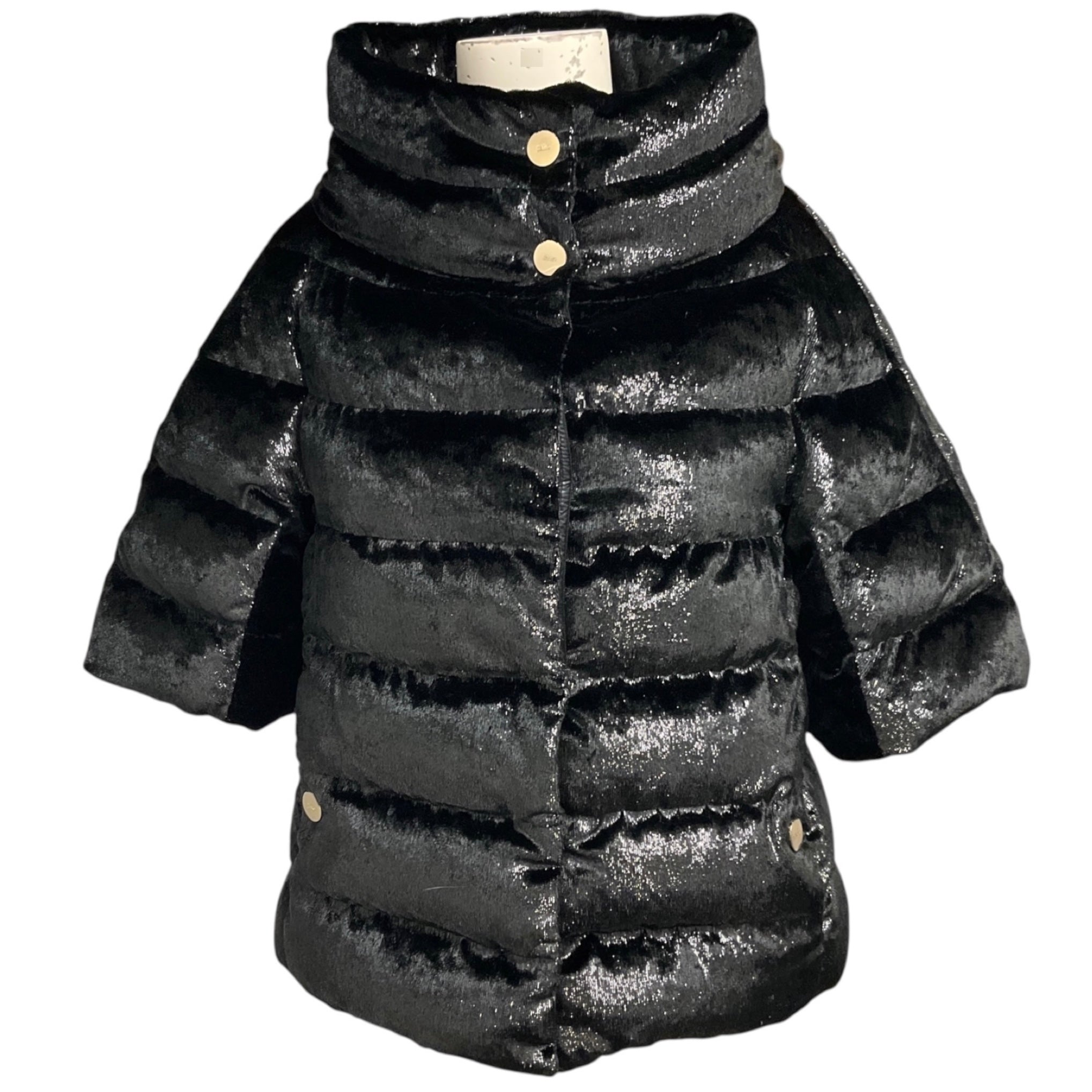 Herno Black Lurex Shimmer Quilted Short Sleeved Velvet Down Puffer Jacket