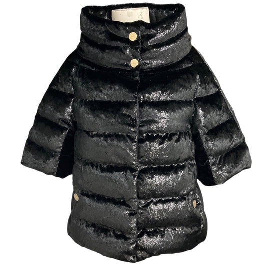 Herno Black Lurex Shimmer Quilted Short Sleeved Velvet Down Puffer Jacket