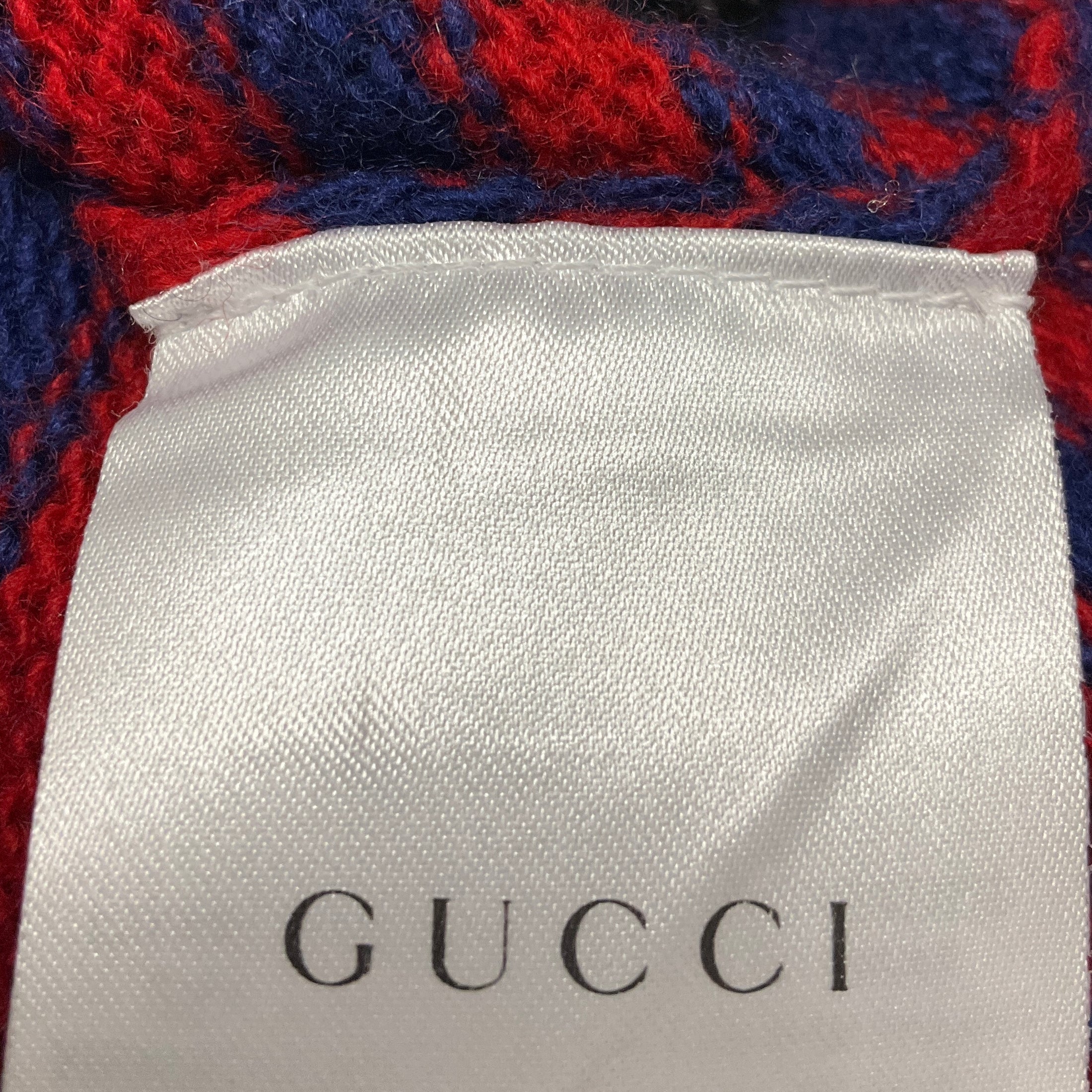 Gucci Blue / Red Striped Wool Sweater with King Spaniel Intarsia