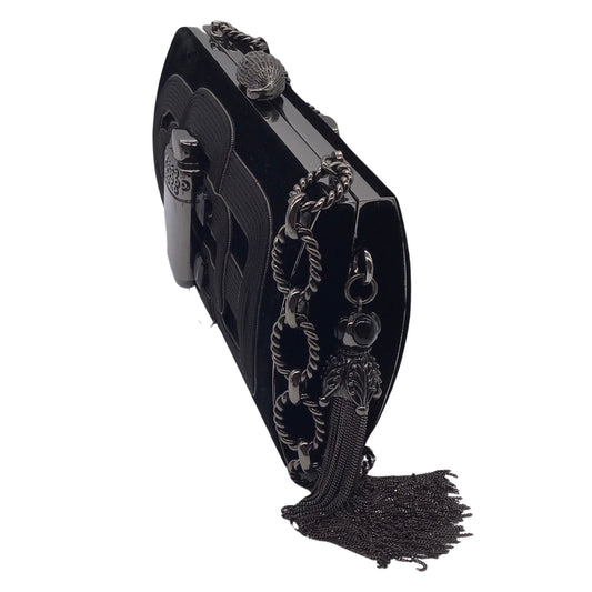 Andrew Gn x Judith Leiber Black Chain Strap Velvet Clutch Bag
