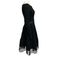 Load image into Gallery viewer, Lela Rose Black Long Sleeved Flared Knit Dress with Embroidered Lattice Lace Trim

