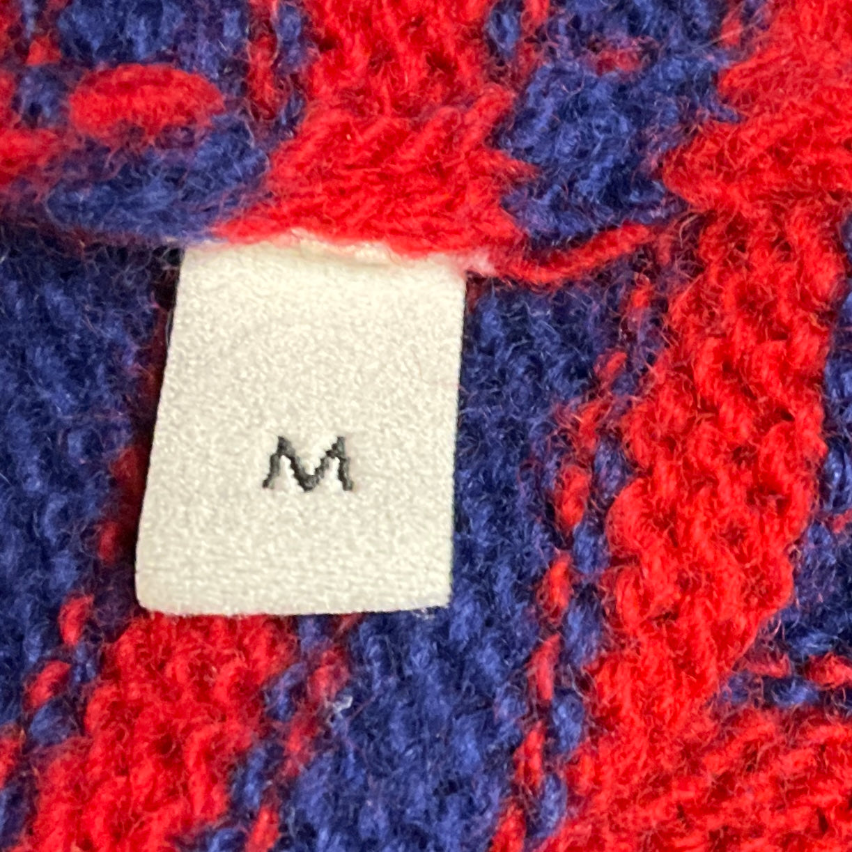 Gucci Blue / Red Striped Wool Sweater with King Spaniel Intarsia