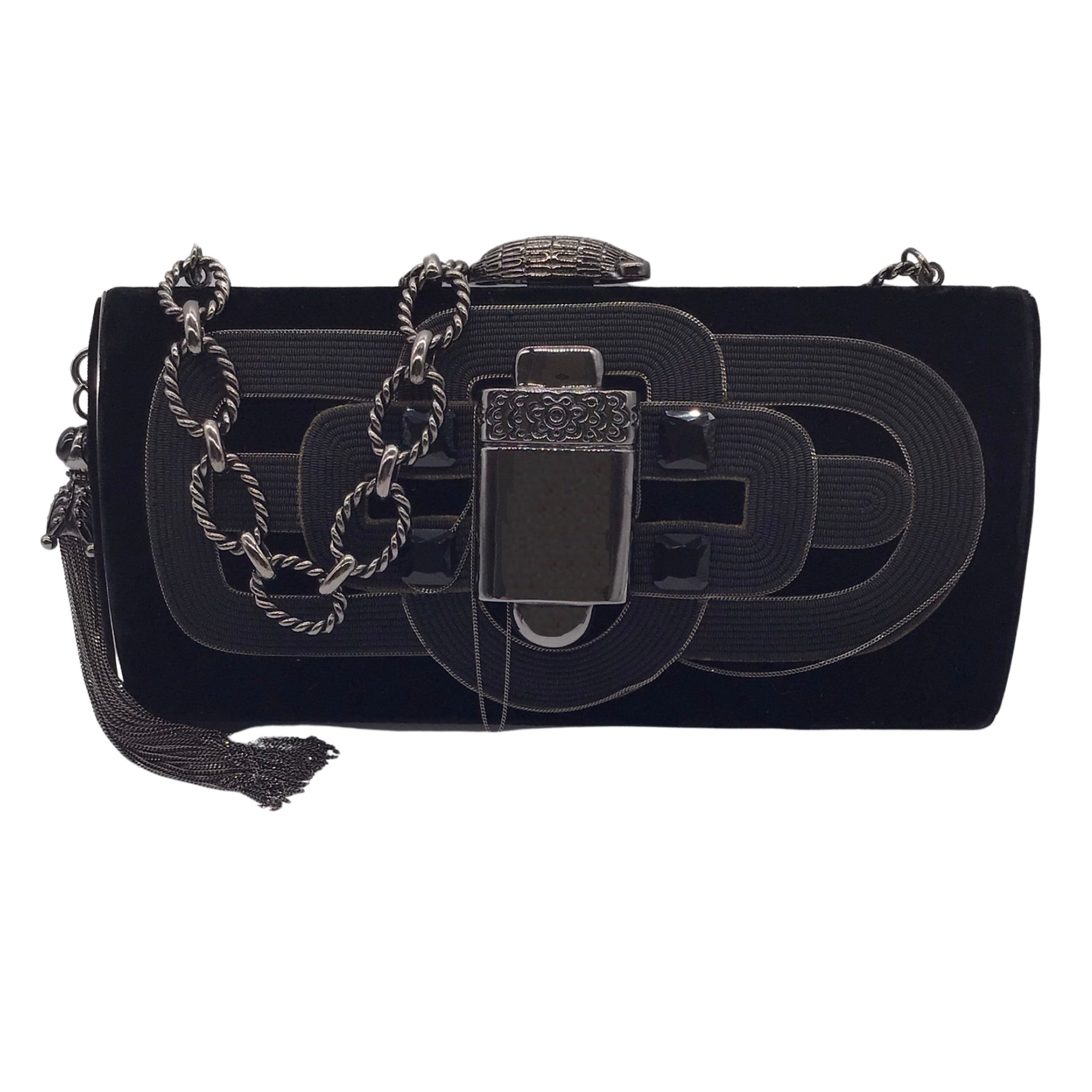 Andrew Gn x Judith Leiber Black Chain Strap Velvet Clutch Bag – Roundabout  Resale Couture