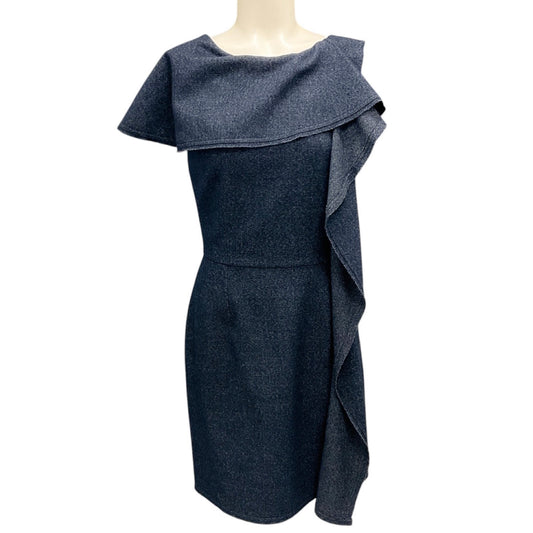 Fendi Dark Blue Ruffled Asymmetric Wool Dress