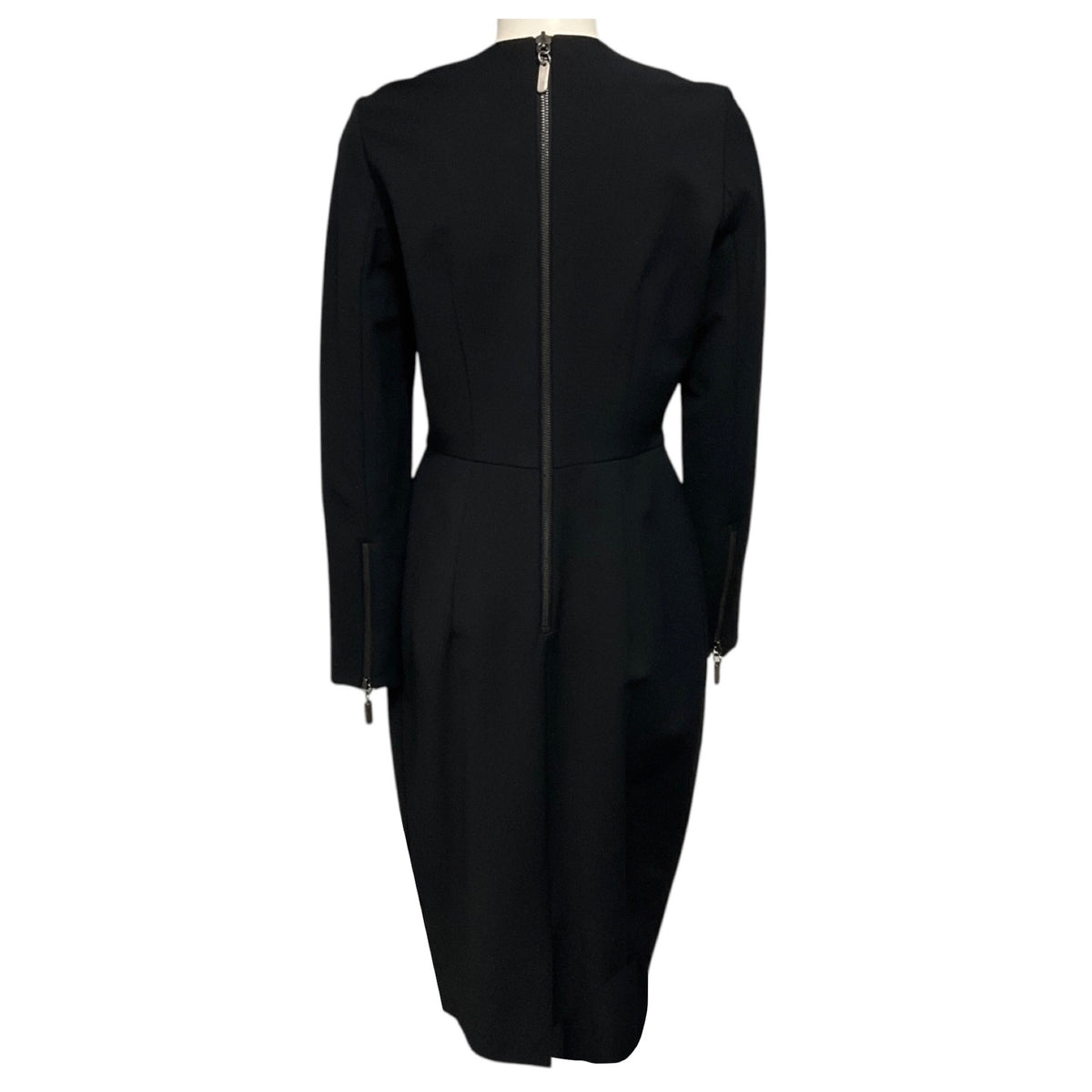 Thomas Wylde Black Long Sleeved Stretch Crepe Midi Dress with Bows