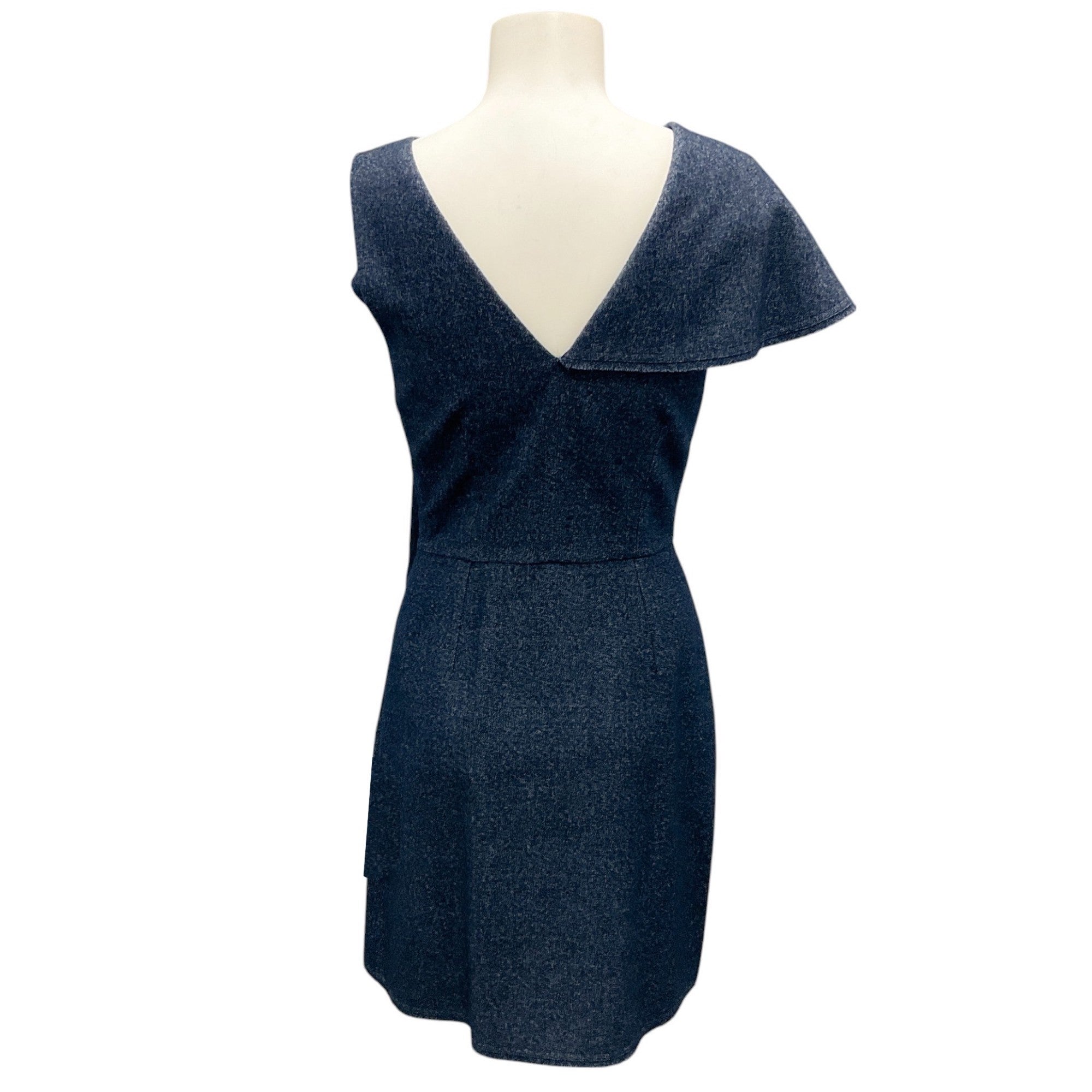 Fendi Dark Blue Ruffled Asymmetric Wool Dress