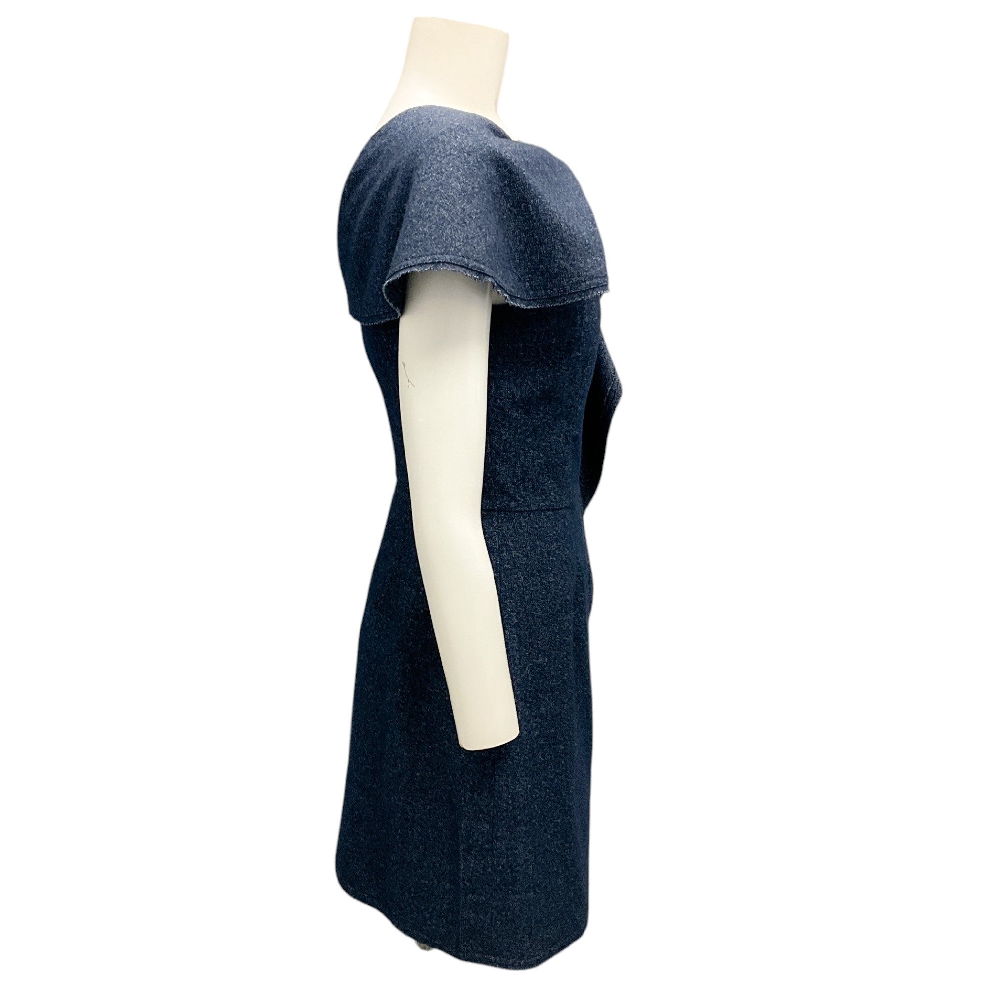 Fendi Dark Blue Ruffled Asymmetric Wool Dress