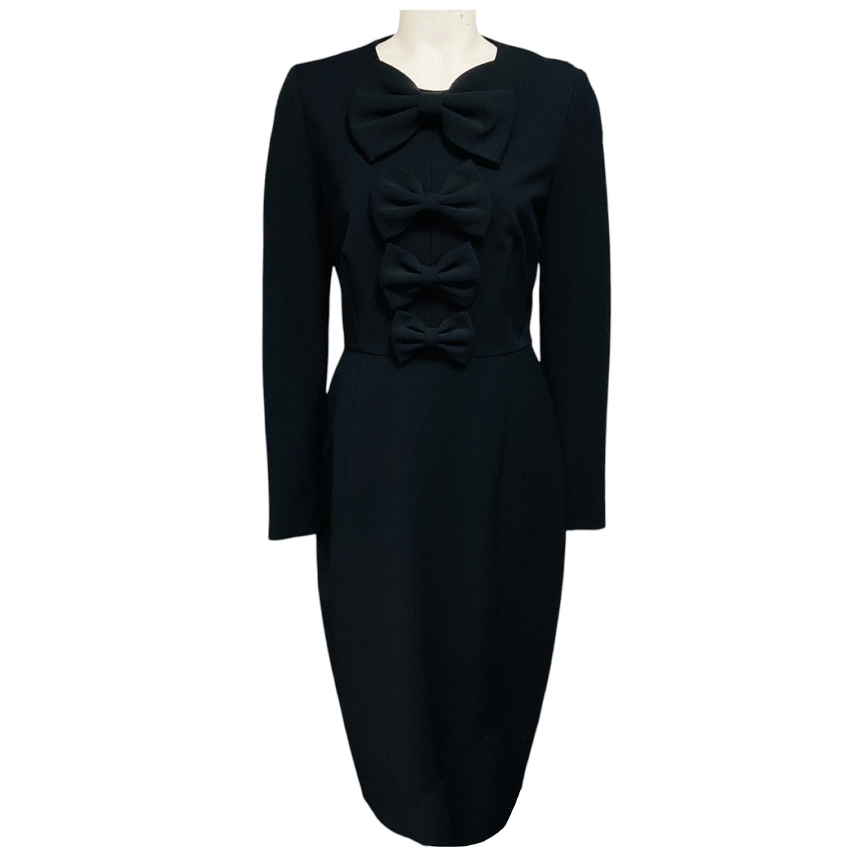 Thomas Wylde Black Long Sleeved Stretch Crepe Midi Dress with Bows