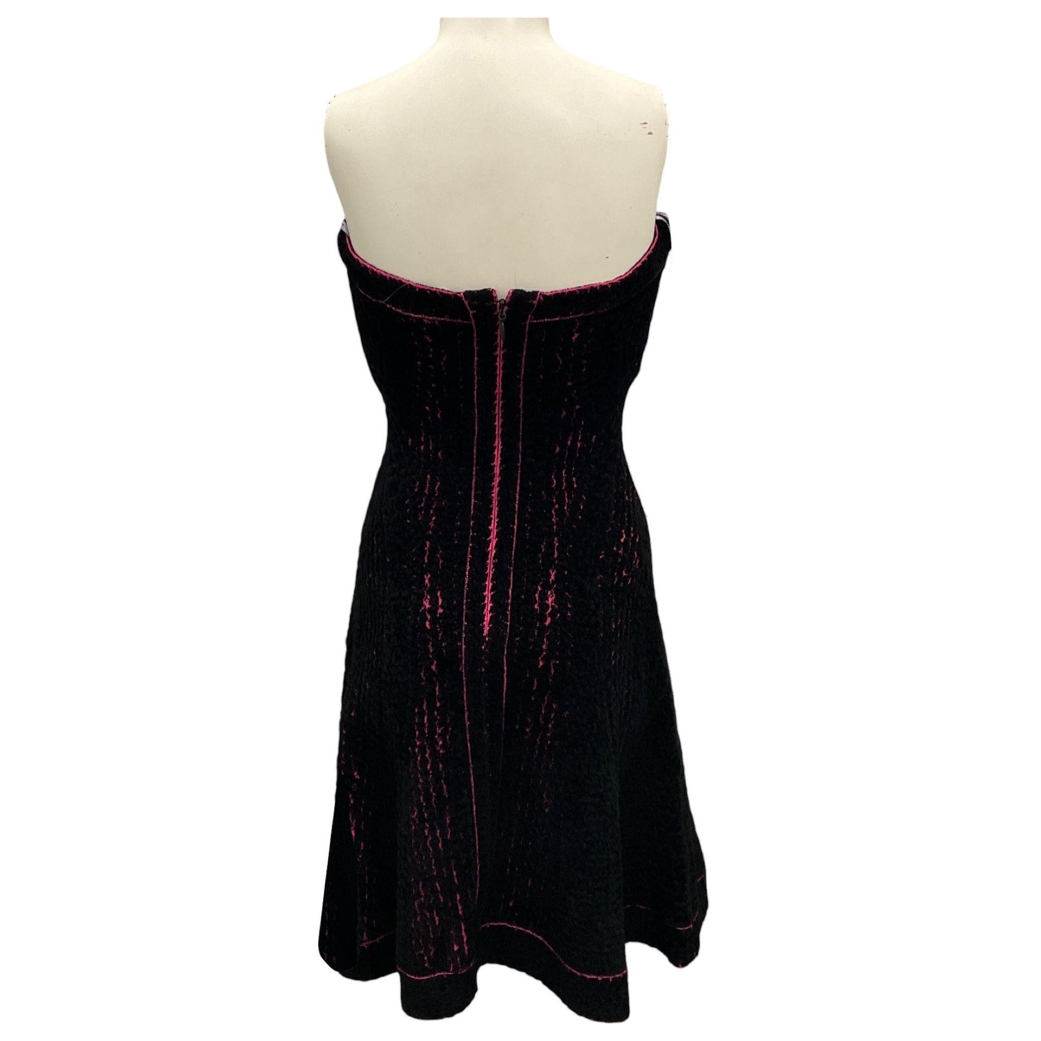 Herve Leger Black / Fuchsia Strapless Chenille Dress