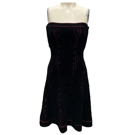 Herve Leger Black / Fuchsia Strapless Chenille Dress