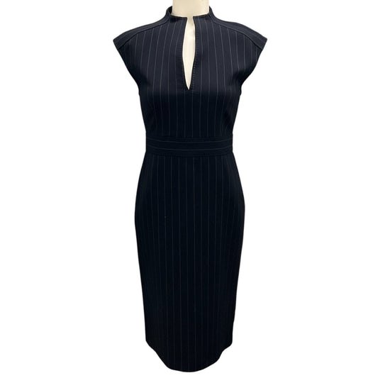 Max Mara Navy Pinstriped Wool Stretch Dress