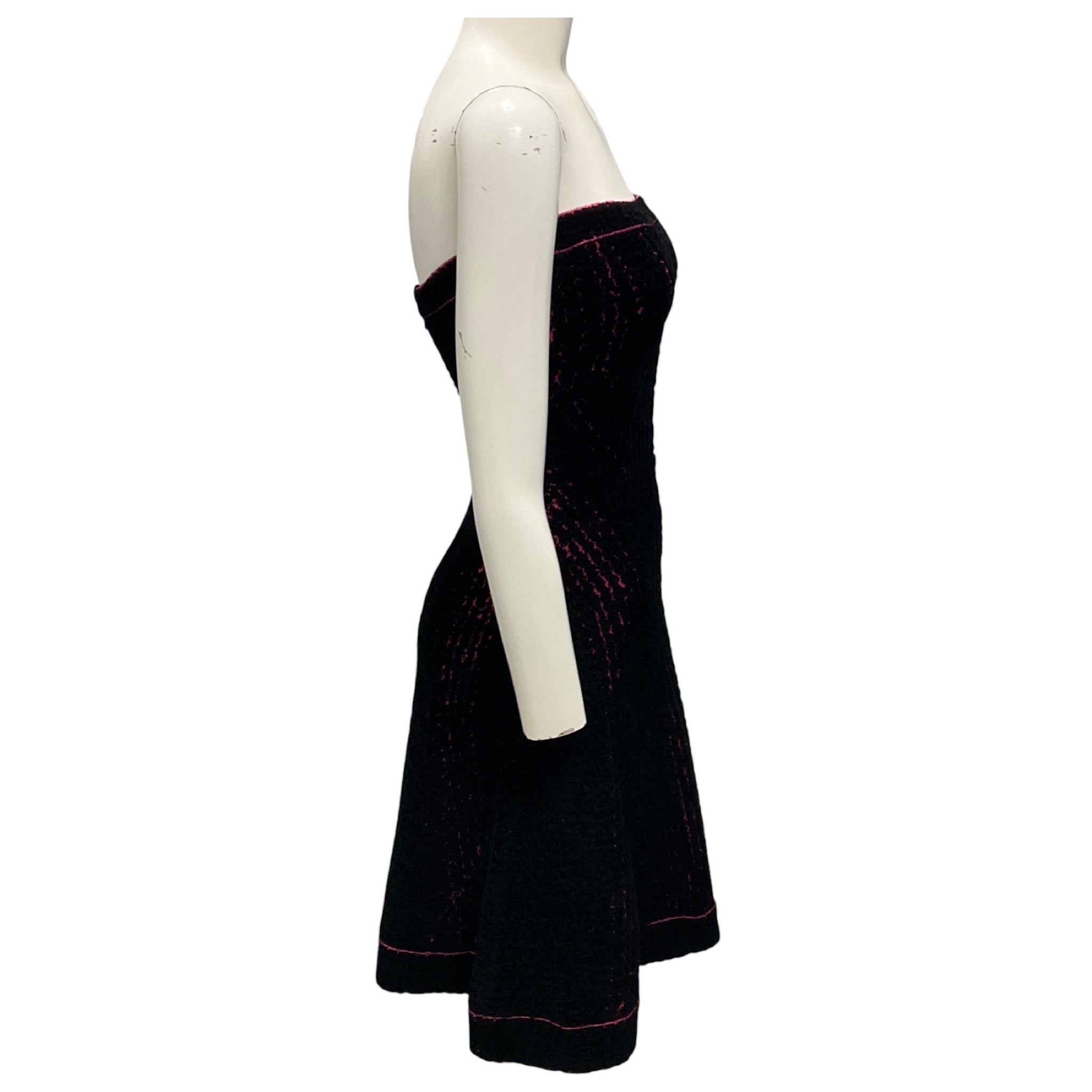 Herve Leger Black / Fuchsia Strapless Chenille Dress