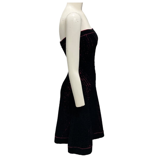 Herve Leger Black / Fuchsia Strapless Chenille Dress