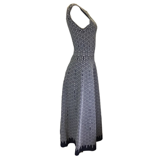 Alaia Navy Blue / White Sleeveless Jacquard Knit Midi Dress