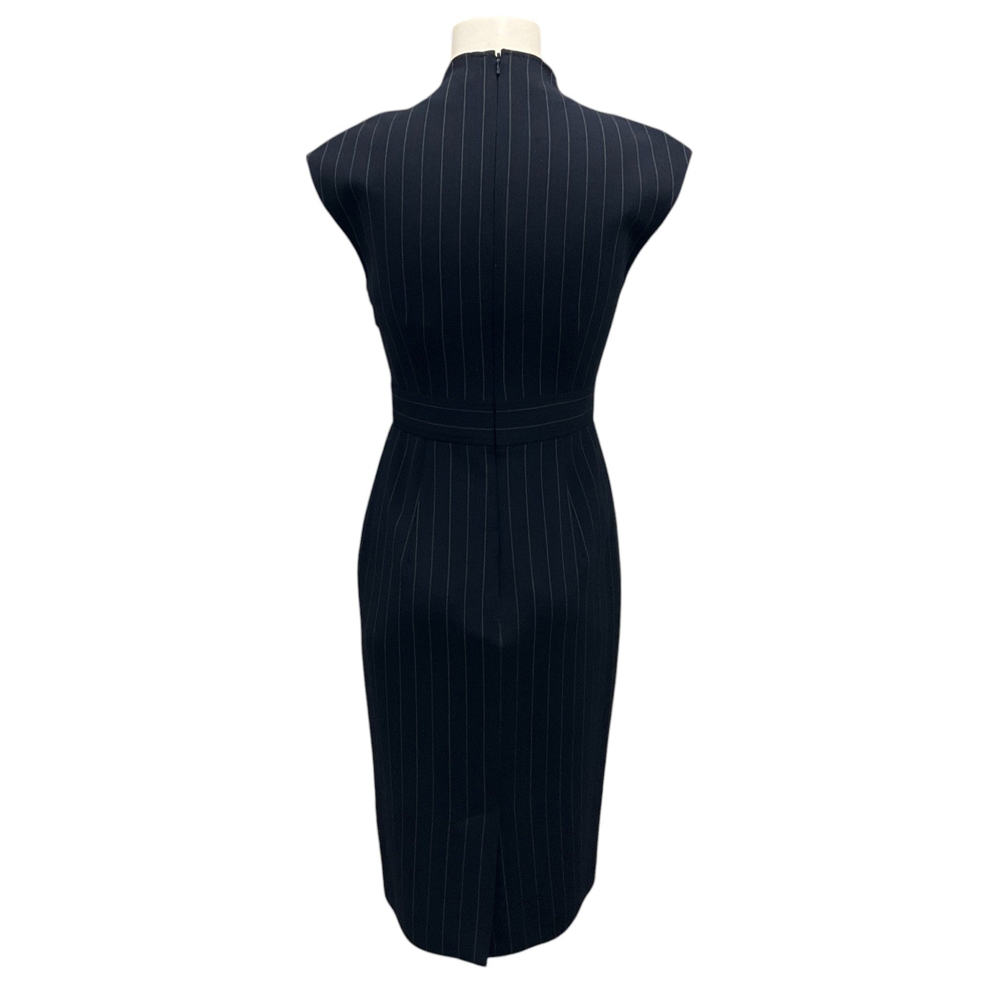 Max Mara Navy Pinstriped Wool Stretch Dress