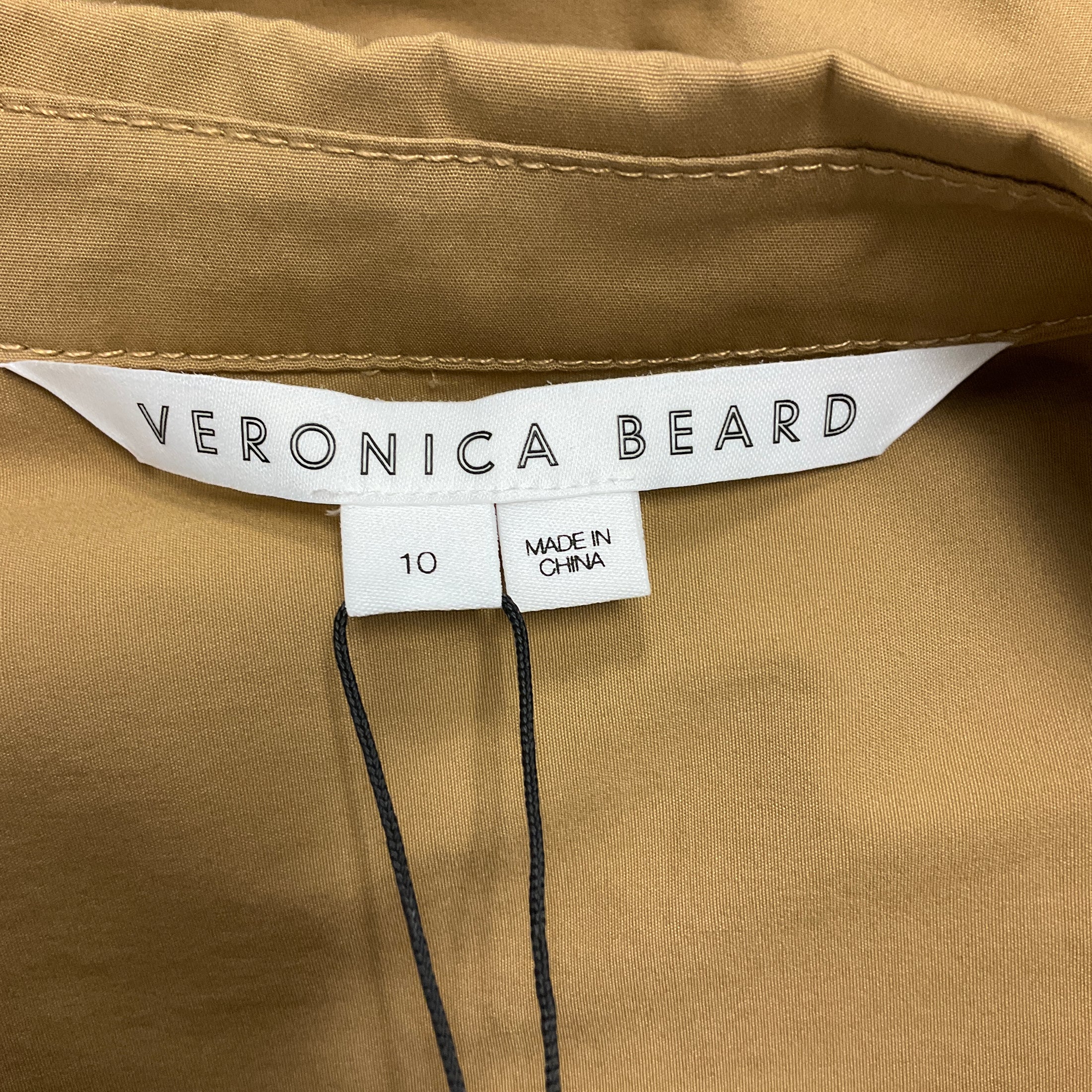 Veronica Beard Khaki Luriane Cotton Poplin Tie Waist Flounce Sleeve Mini Dress