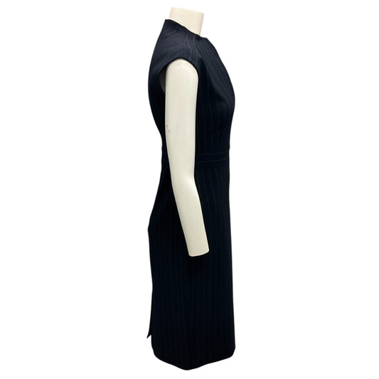 Max Mara Navy Pinstriped Wool Stretch Dress