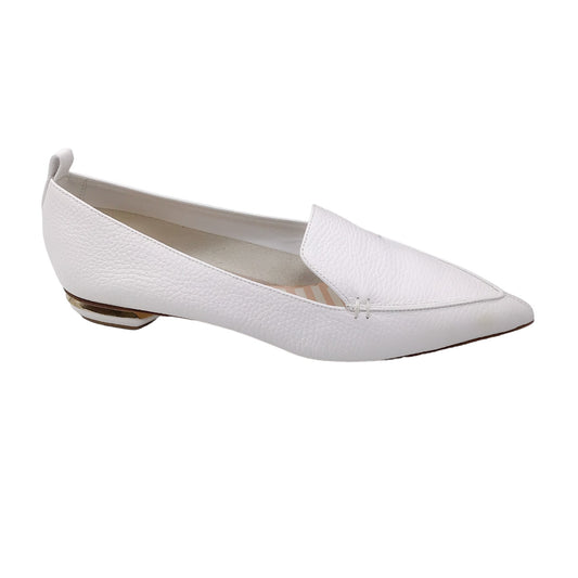 Nicholas Kirkwood White Pointed Toe Grained Leather Flats / Loafers
