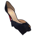 Load image into Gallery viewer, Christian Louboutin Black Bow Detail Satin Peep Toe Pumps
