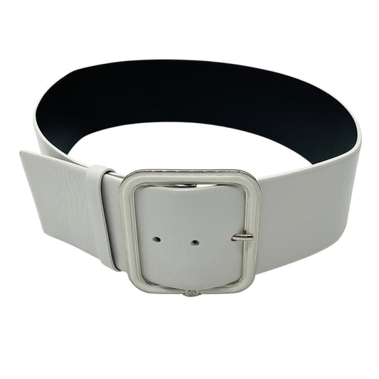 Chanel 2019 White / Silver CC Logo Genuine Calfskin Leather Wide Belt