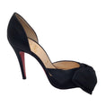 Load image into Gallery viewer, Christian Louboutin Black Bow Detail Satin Peep Toe Pumps
