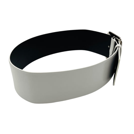 Chanel 2019 White / Silver CC Logo Genuine Calfskin Leather Wide Belt