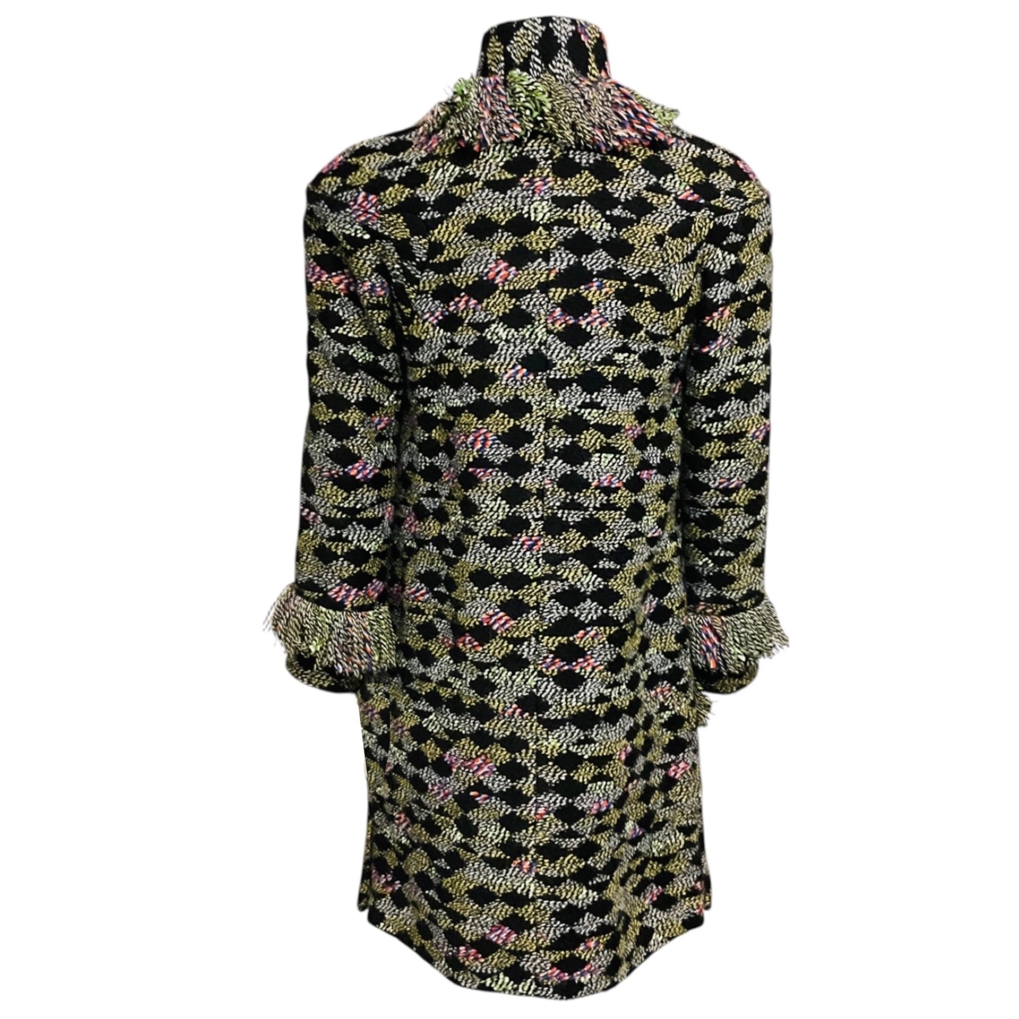 Chanel Black / Green Multi Paris-Salzburg Pre-Fall 2015 Métiers d'Art Fringed Wool Fantasy Tweed Coat