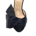 Load image into Gallery viewer, Christian Louboutin Black Bow Detail Satin Peep Toe Pumps
