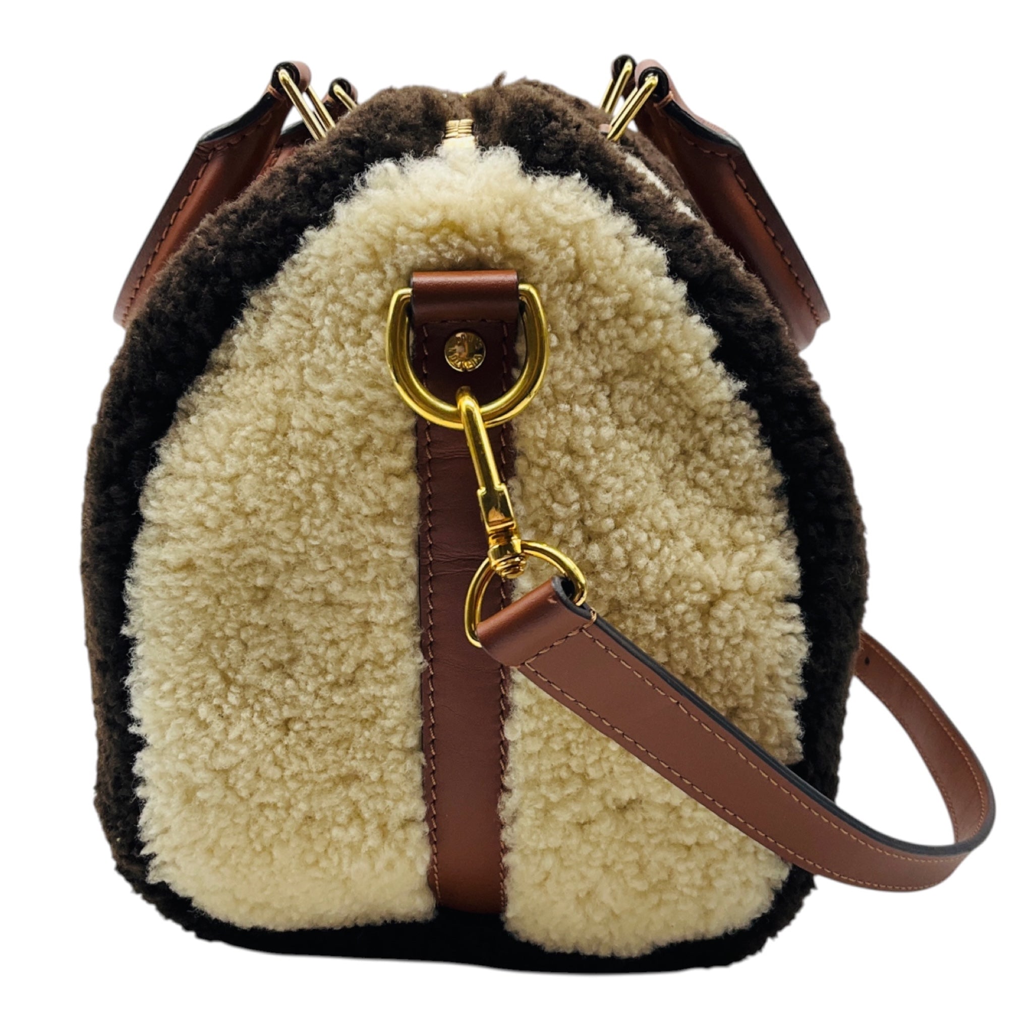 Louis Vuitton Chocolate / Cream Shearling Monogram LV Ski Cozygram Speedy Bandouliere 25 Handbag