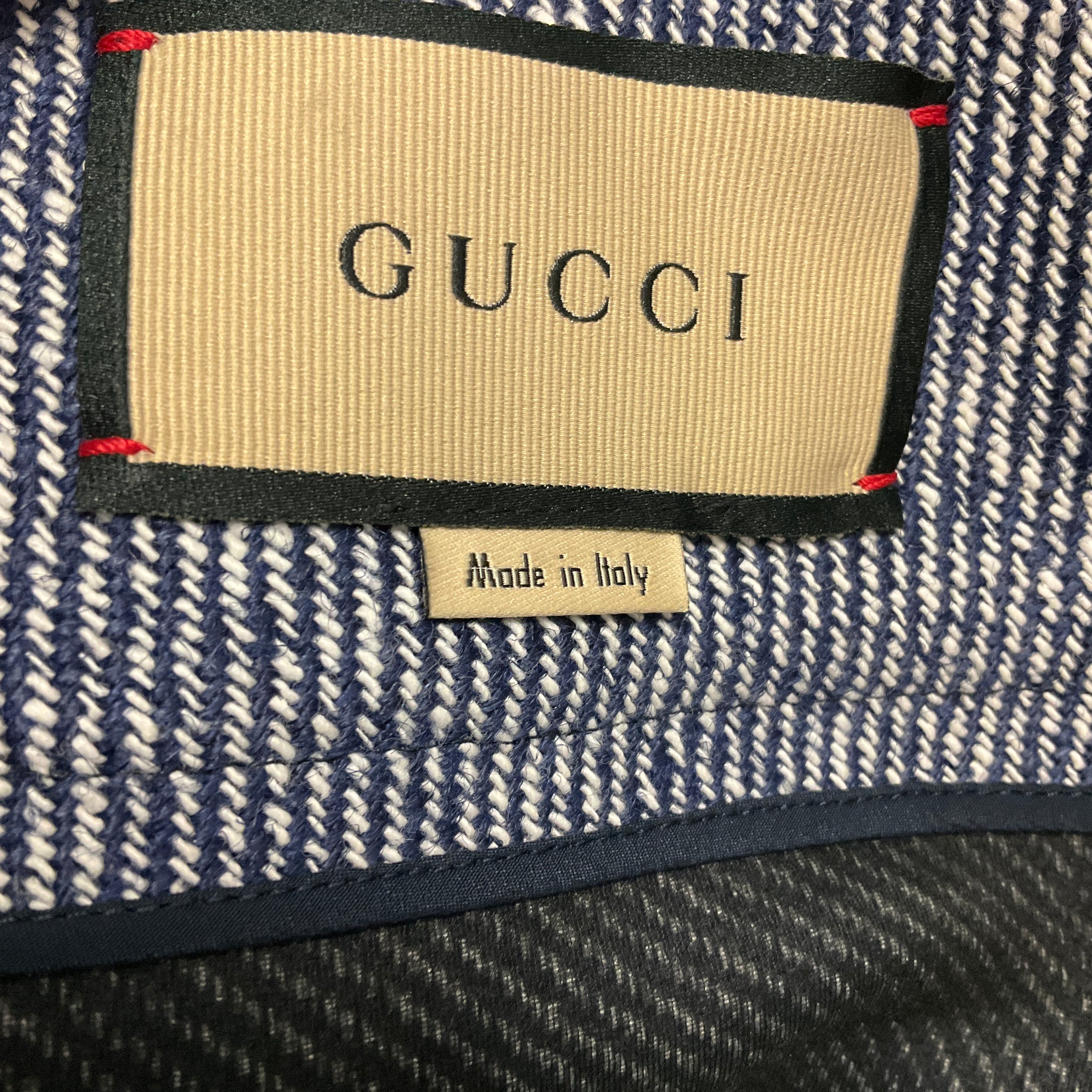 Gucci Navy Blue / White / Gold Horsebit Box Pleated Knee Length Skirt with Web Stripe Detail