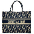 Load image into Gallery viewer, Christian Dior Ecru / Blue Dior Oblique Embroidery Medium Dior Book Tote Handbag
