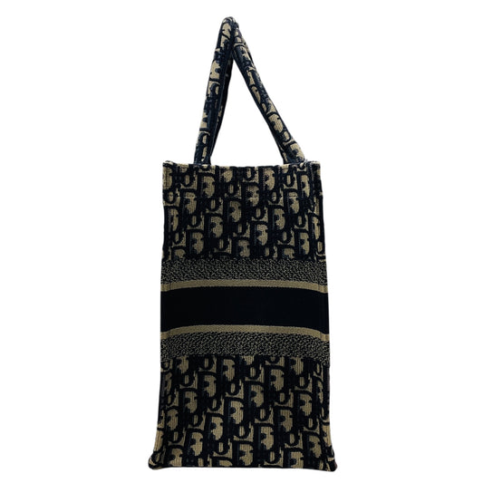 Christian Dior Ecru / Blue Dior Oblique Embroidery Medium Dior Book Tote Handbag