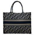 Load image into Gallery viewer, Christian Dior Ecru / Blue Dior Oblique Embroidery Medium Dior Book Tote Handbag
