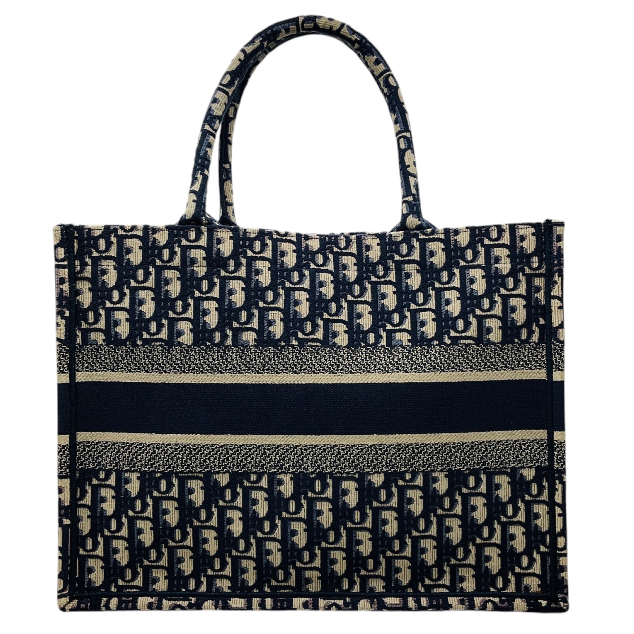 Christian Dior Ecru / Blue Dior Oblique Embroidery Medium Dior Book Tote Handbag