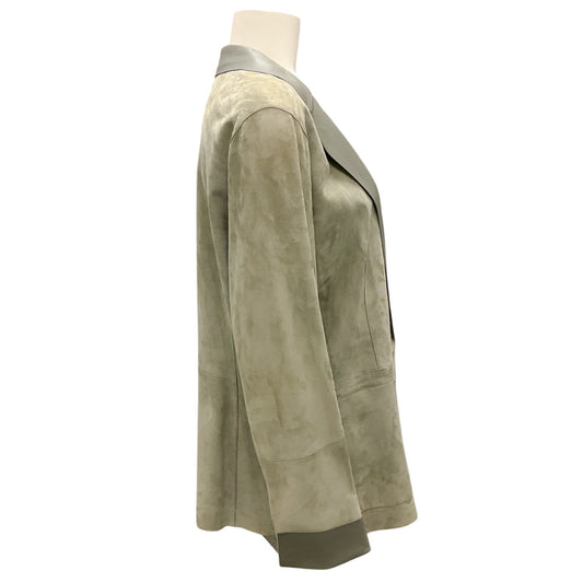 Lafayette 148 New York Olive Green Leather Trimmed Suede Jacket