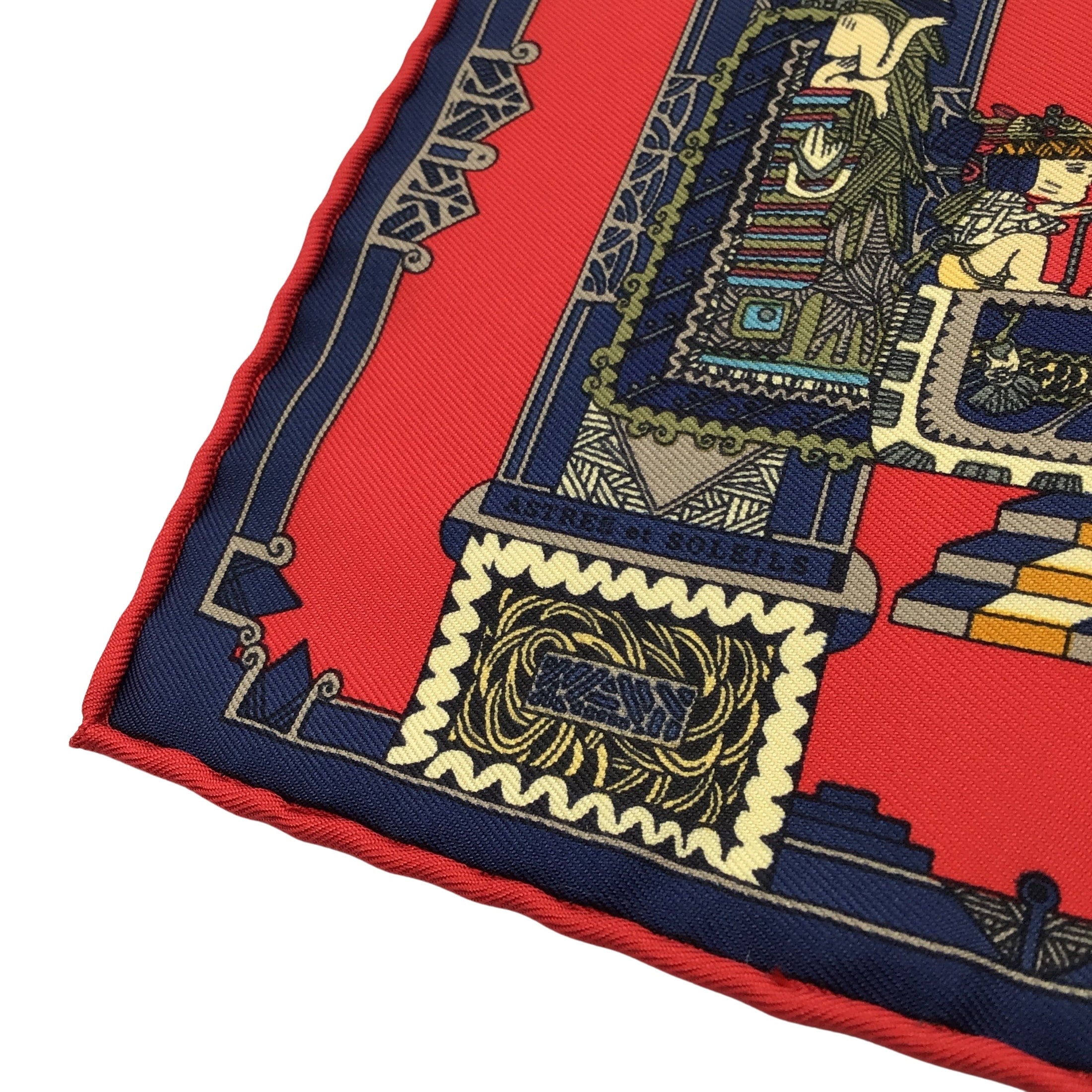 Hermes Red / Navy Blue Multi Astres et Soleils Print Square Silk Scarf