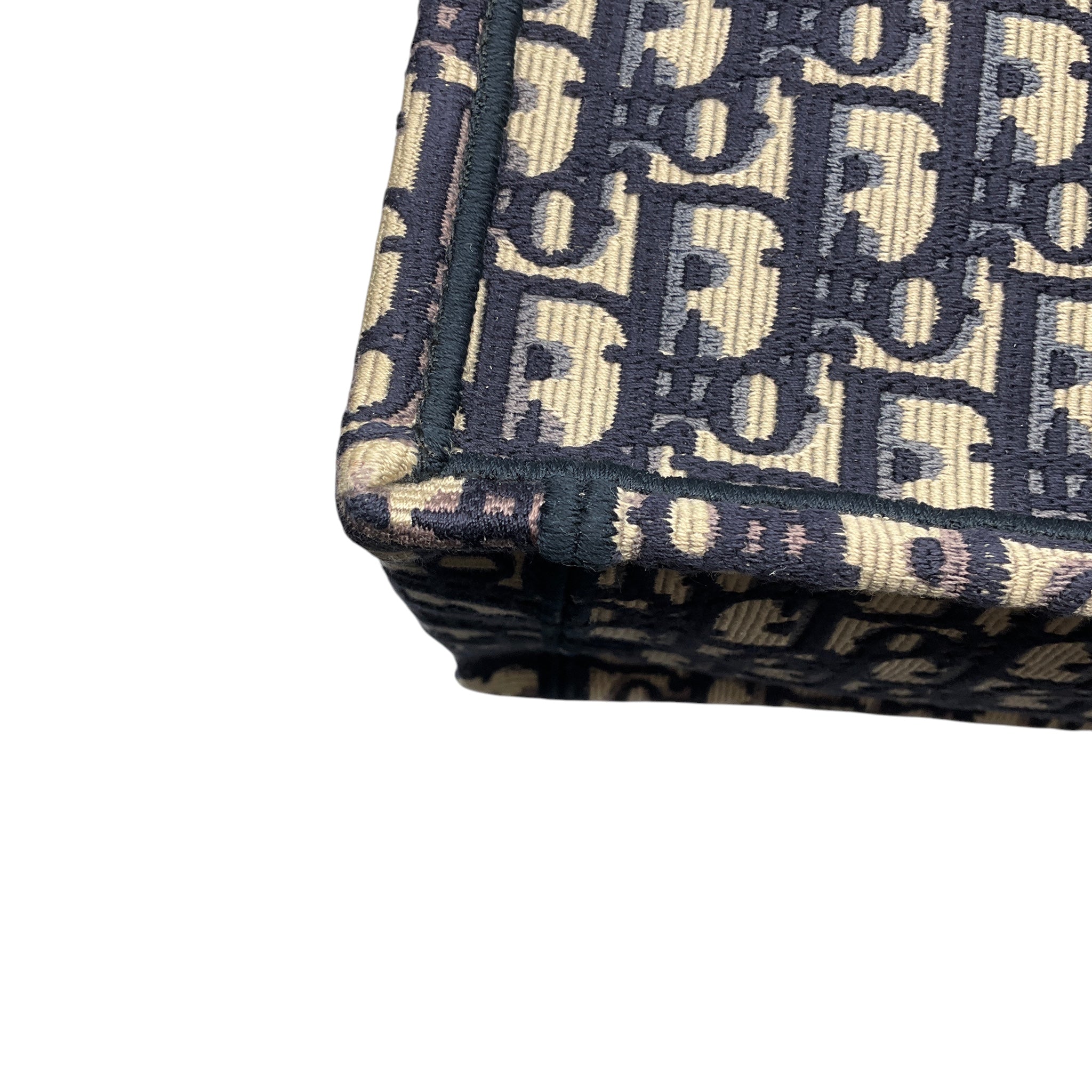 Christian Dior Ecru / Blue Dior Oblique Embroidery Medium Dior Book Tote Handbag