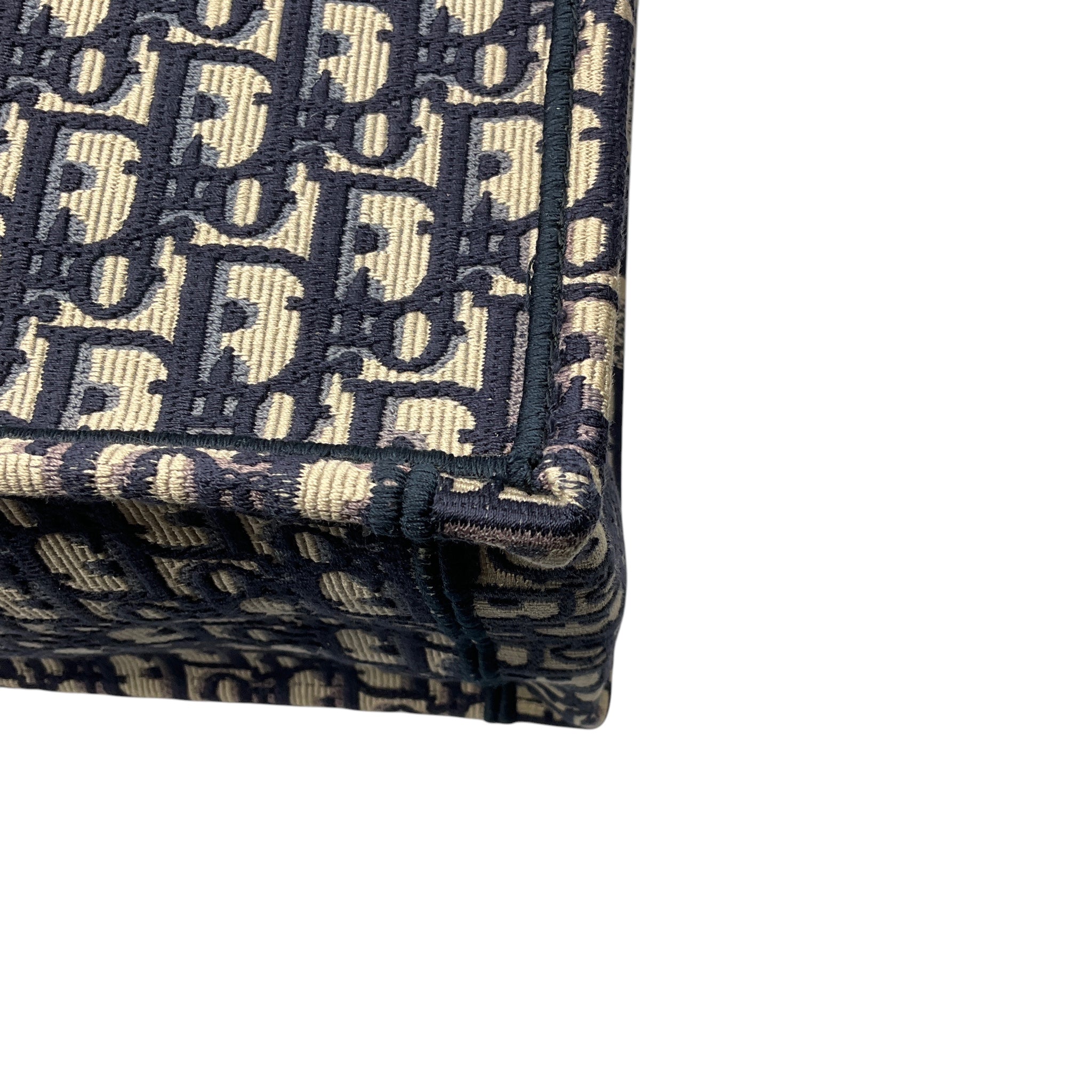 Christian Dior Ecru / Blue Dior Oblique Embroidery Medium Dior Book Tote Handbag
