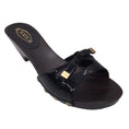 Load image into Gallery viewer, Tod's Black / Gold Studded Wood Heel Patent Leather Slide Sandals
