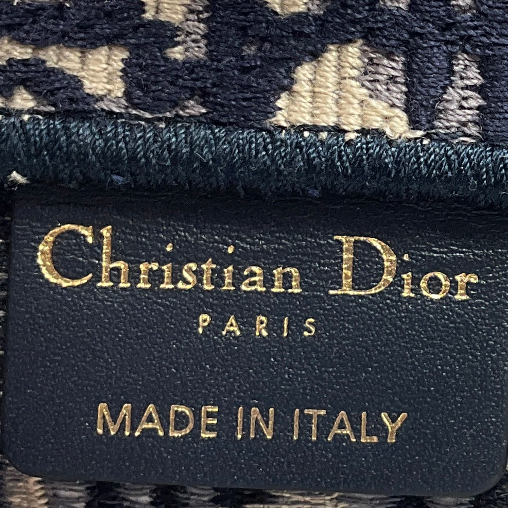 Christian Dior Ecru / Blue Dior Oblique Embroidery Medium Dior Book Tote Handbag