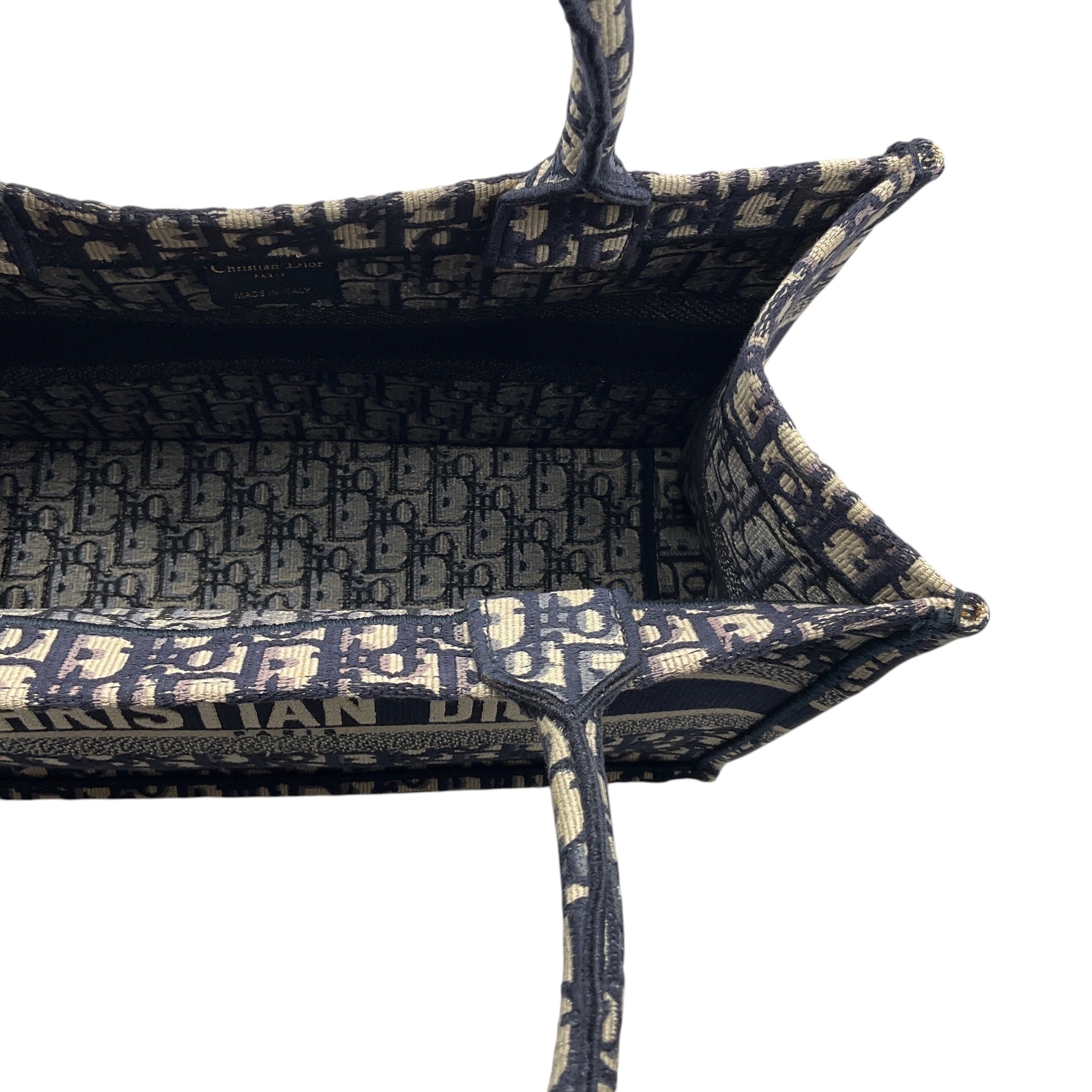 Christian Dior Ecru / Blue Dior Oblique Embroidery Medium Dior Book Tote Handbag