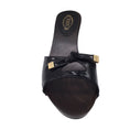 Load image into Gallery viewer, Tod's Black / Gold Studded Wood Heel Patent Leather Slide Sandals
