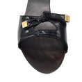 Load image into Gallery viewer, Tod's Black / Gold Studded Wood Heel Patent Leather Slide Sandals
