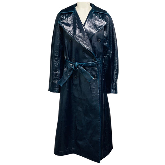 Alaia Petrol Blue Mirror Wool Double Breasted Long Trench Coat