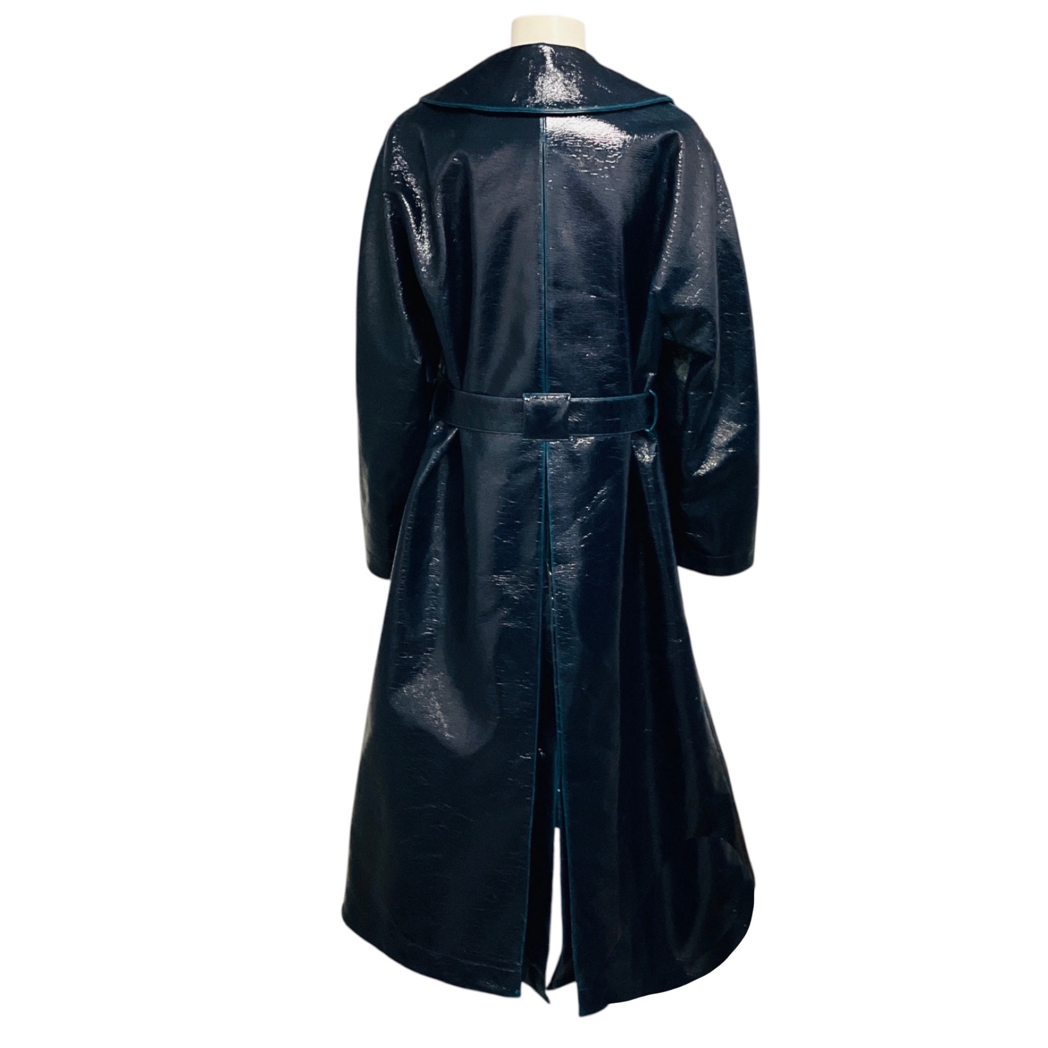 Alaia Petrol Blue Mirror Wool Double Breasted Long Trench Coat