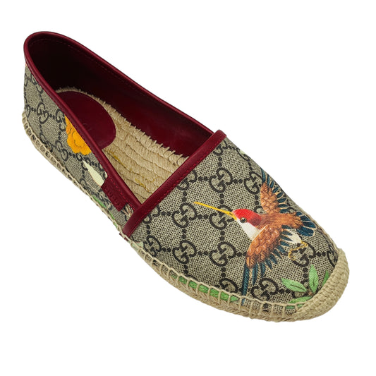 Gucci Beige Multi Tian GG Supreme Monogram Bird Print Espadrille Flats