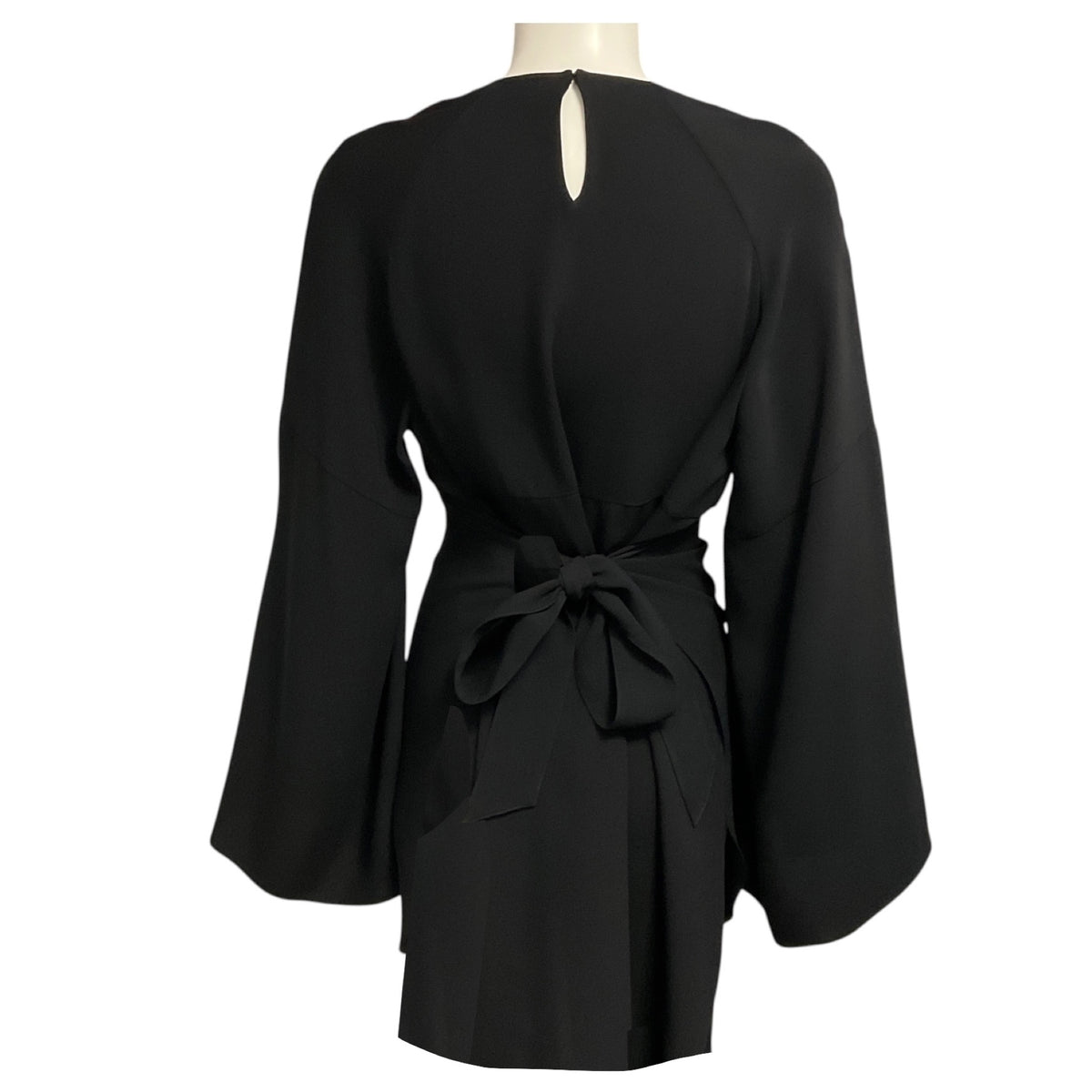 Derek Lam Black Tie Back Long Sleeved Silk Mini Dress with Slits